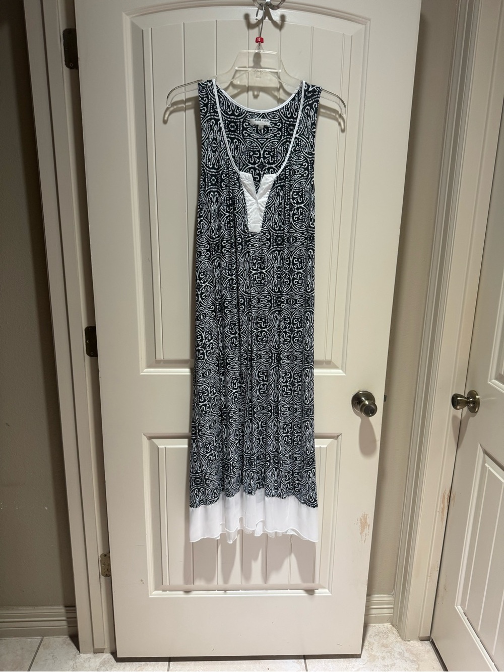 Anne Klein Black and White Printed Tank Maxi Dress